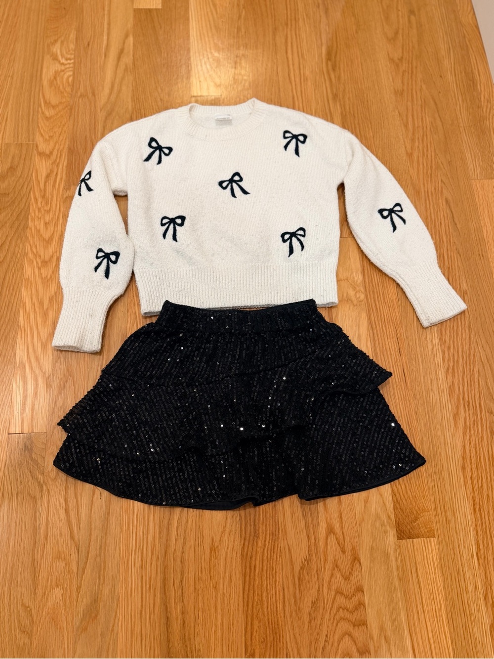 Abercrombie Kids Bow Sweater and Sequin Skirt Set - 7/8 Skirt, 9/10 Sweater